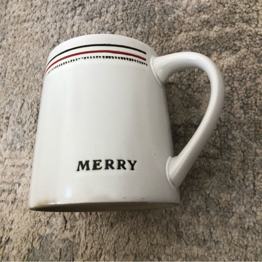 Hearth & Hand Magnolia 'MERRY' 15 oz Coffee Mug Cup. Embossed Letters, Stripes